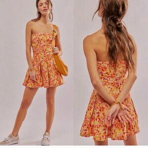 NWOT Free People Made Me Smile Printed Mini Dress Citrus Combo